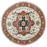 Hand Knotted Wool Oriental Area Rug in Ivory/Red
