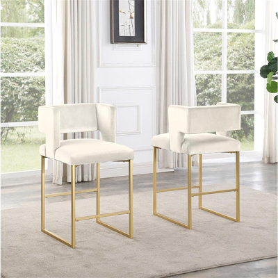 Ensemble de 2 tabourets de comptoir Modern Modern de 27 po avec revêtement en velours crème rembourré