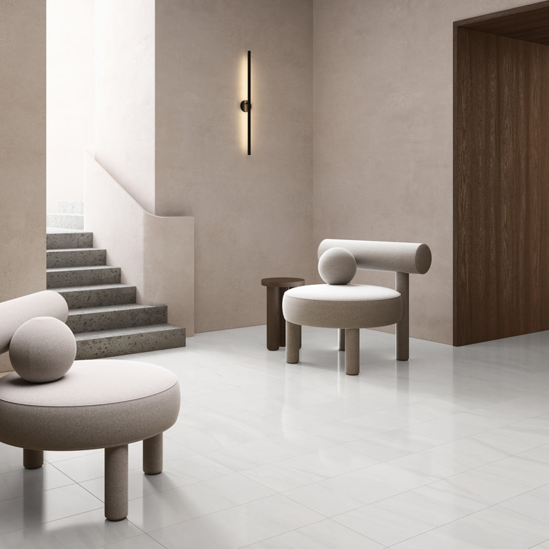 Terius Dolomite Warm White 11.73" x 23.54" Polished Marble Look Porcelain Floor and Wall Tile
