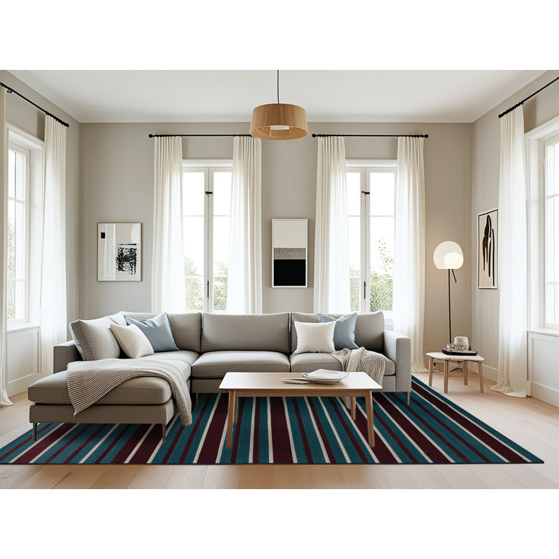 Tapis gris à rayures horizontales lavable à la machine, Rectangulaire 8 pi x 12 pi