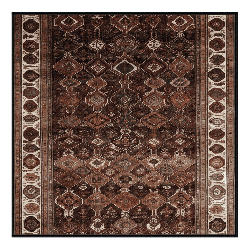 Tapis persan noir lavable à la machine, Carré 8 pi