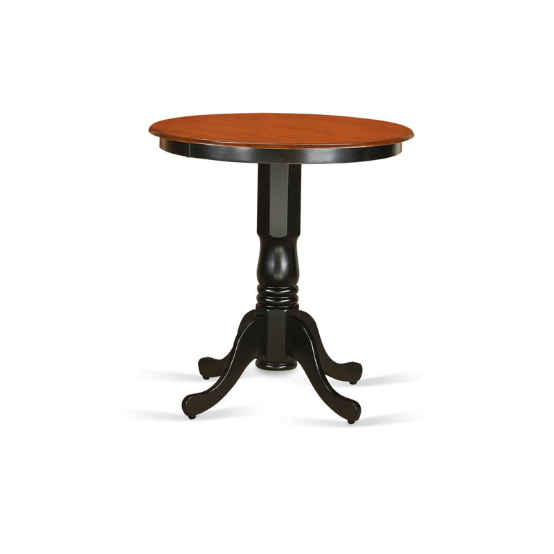 5 Piece Counter Height Dining Table Set Includes a Round Kitchen Table with Pedestal and 4 Linen Fabric Dining Room Chairs, Black & Cherry