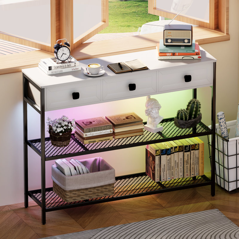 Jasvindir 3 Drawer Console Table with Charging Station and RGB Lights, White