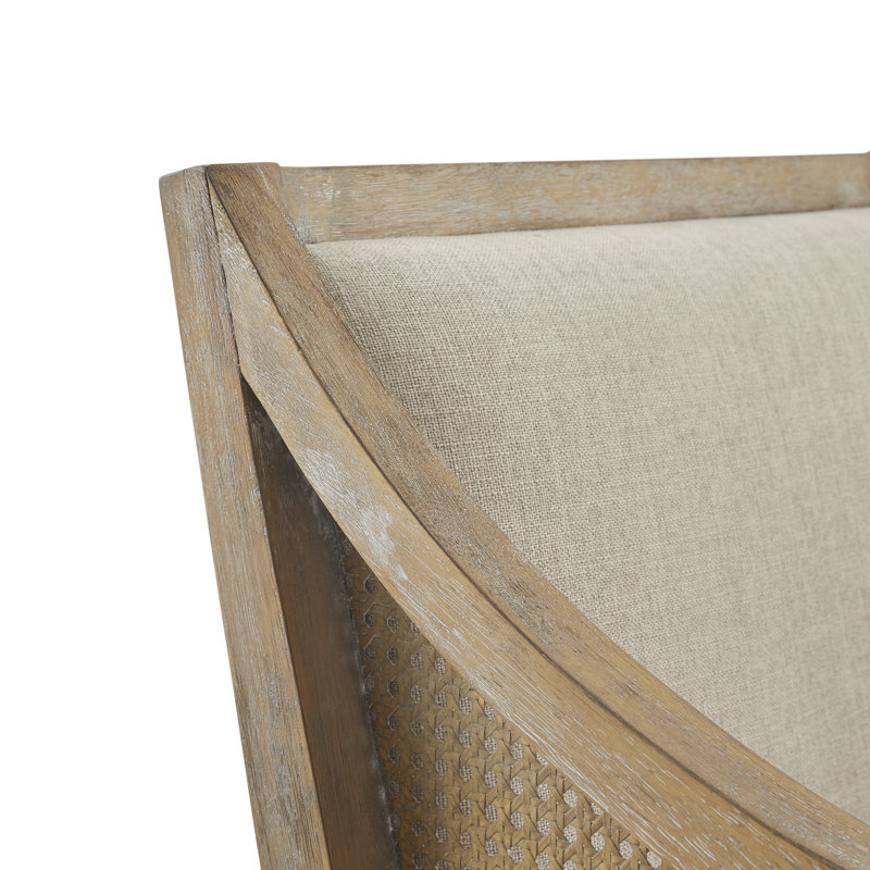 Bedford Isla Transitional Upholstered Cane Inset Accent Armchair with Solid Wooden Legs, Natural, Natural