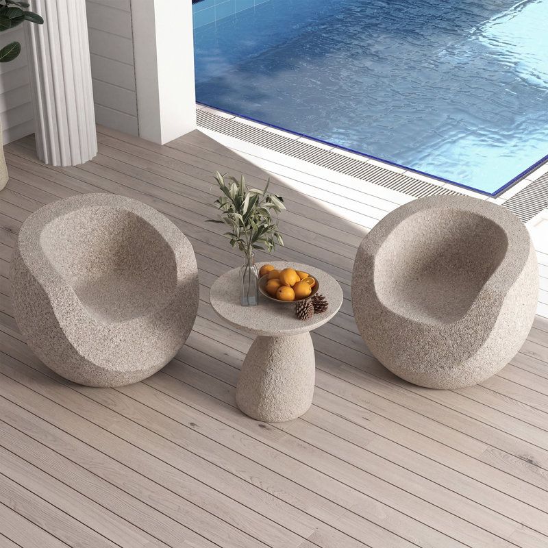 Table d'appoint ronde 23,6 po, finition texturée sable imitation pierre, table de patio résistante aux intempéries