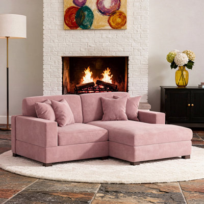 2 - Piece Upholstered Pink Corduroy Modular Sectional Sofa With Pillow Back And Solid Wood Legs