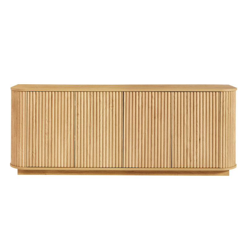 Meuble télé avec buffet à motif ondulé et armoire à rayures verticales en bois pour cuisine / chambre à coucher / vestibule. Naturel, l 64 po x P 15 po x H 24 po.