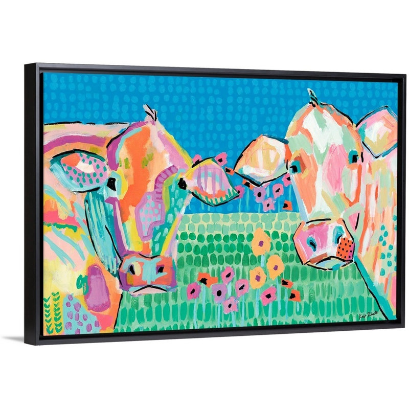 Série MOO : Lucy & Peggy par Kait Roberts-reproduction d’art sur toile, Cadre noir, H 34 po x l 50 po x P 1,75 po