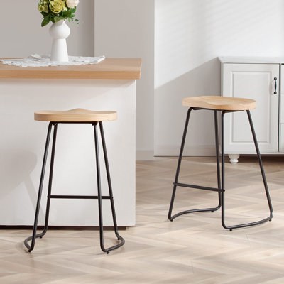 Alazia Solid Wood Backless Saddle Seat with Footrest Stool Set