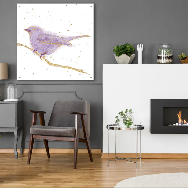 Art mural en verre «Gilded Bird 1 Lavender» par Shirley Novak, H 36 po x l 36 po x P 0,2 po