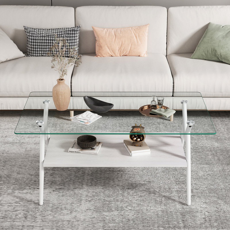 Rectangle Coffee Table, Modern Table, Clear, White