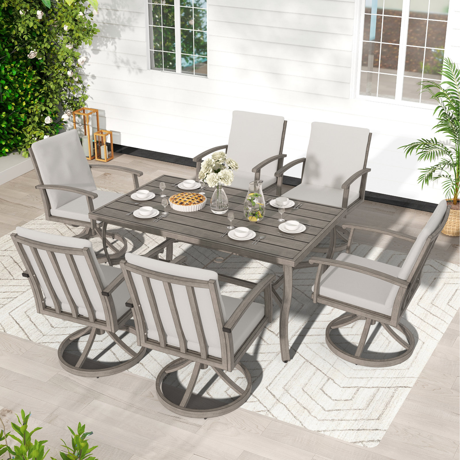 Whittlesey 84" Patio Dining Set, 6, Gray