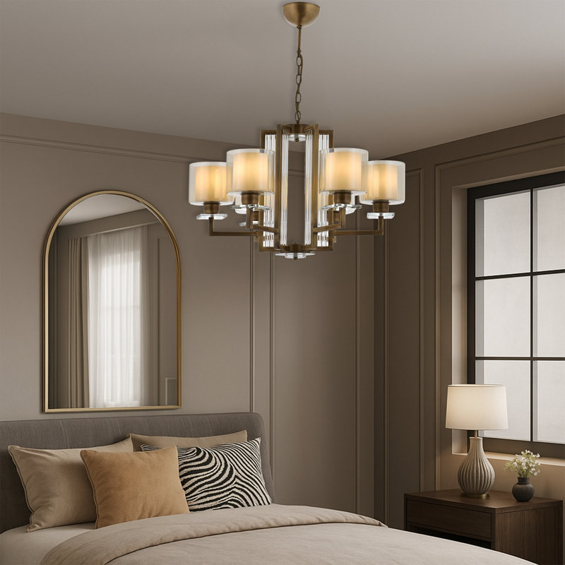 Lustre en métal, 6 lumières, Rétro