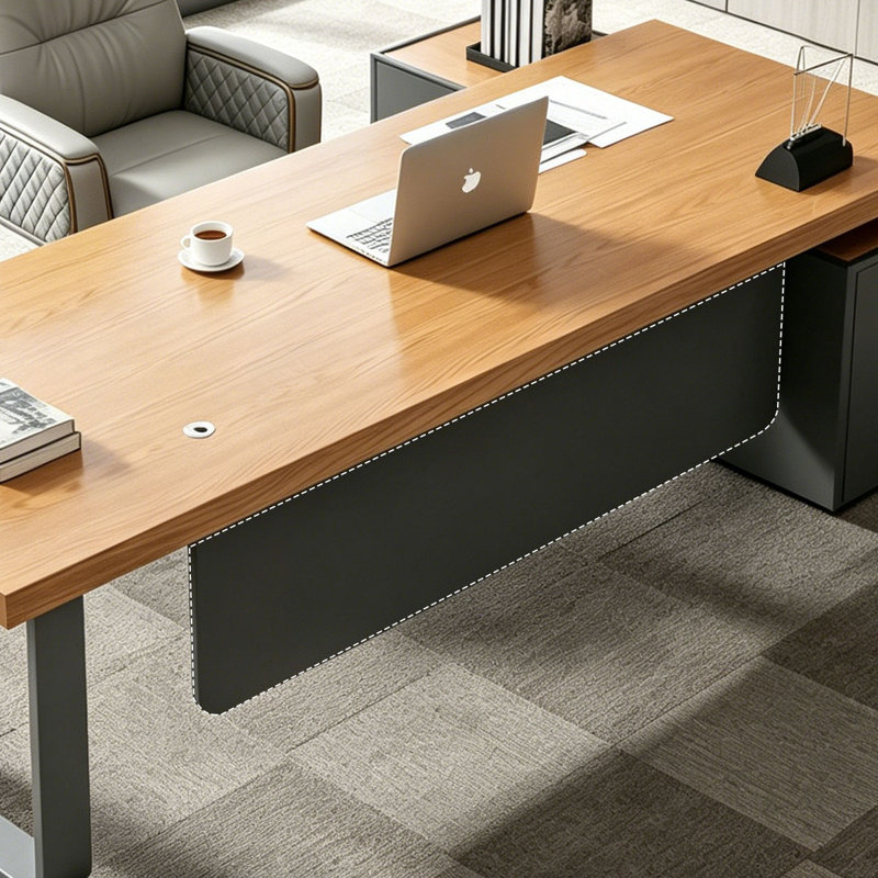 Bureau de direction en L en bois massif brun clair avec tiroirs, H 29,53 po x l 86,46 po x P 59,06 po