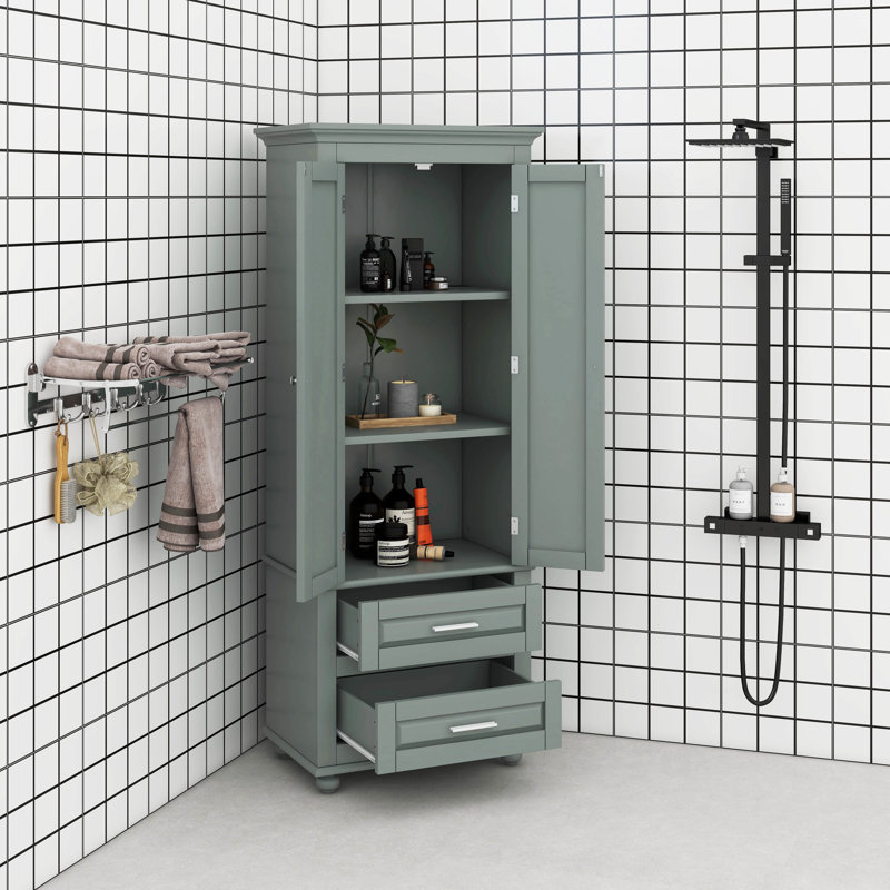 Armoire de rangement haute avec deux tiroirs, Gris