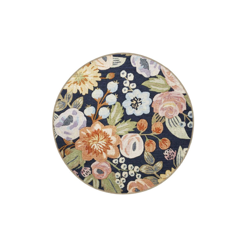 Navy Blue Themed Floral Multicolored Flower And Rose Patterned Modern Decorative Carpet, Runner 2'6" x 6'7"