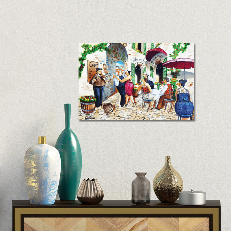 «Corner Cafe At Cafe da Vinci», reproduction d'art murale encadrée, H 12 po x l 18 po, Toile tendue, Ne s’applique pas