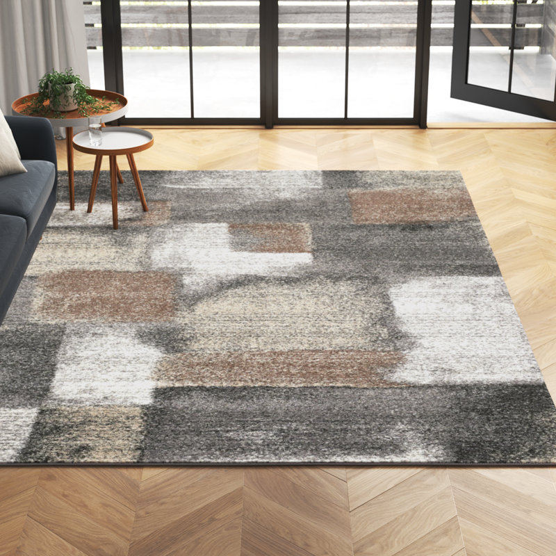 Menoher Gray/Brown Soft Abstract Neutral Indoor Area Rug, Rectangle 6'7'' x 9'6''