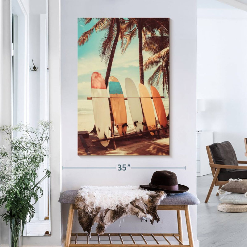 Planches de surf rétro sur toile, H 39 po x l 26 po x P 1,25 po