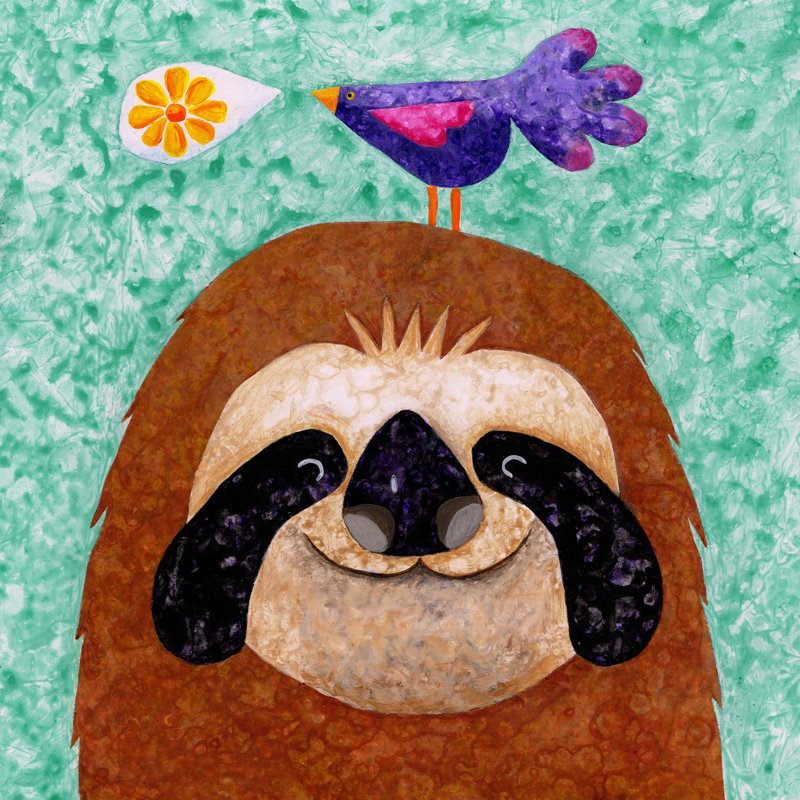 «Sloth Happy» par Janet Nelson, reproduction sur toile tendue, H 32 po x l 32 po x P 1,5 po