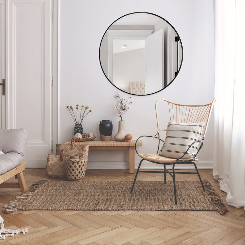 Adrihanna Round Wall Mirror With Frame,, Matte Black, 36" x 36"