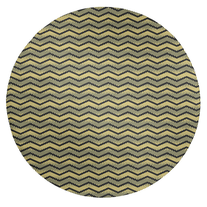 Tapis orange/brun foncé chevrons ondulés, Rond 5 pi