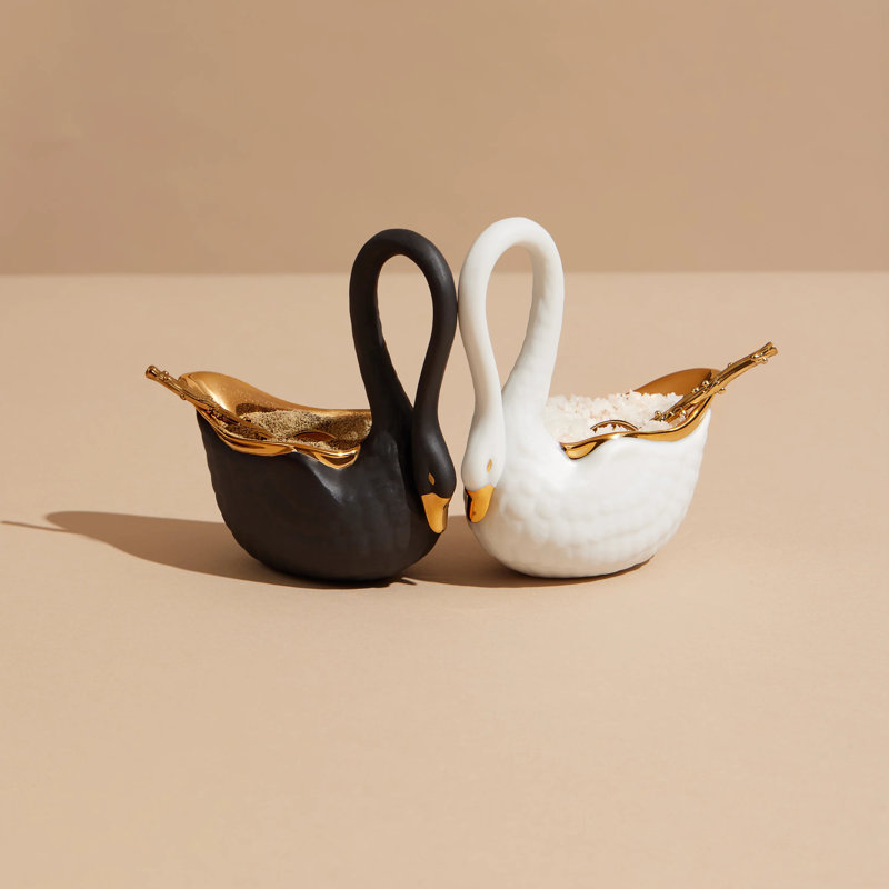 Swan Salt Cellar, White/Gold