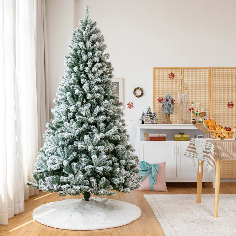 Arbre de Noël vert floqué / givré artificiel avec lumières DEL, H 7 po