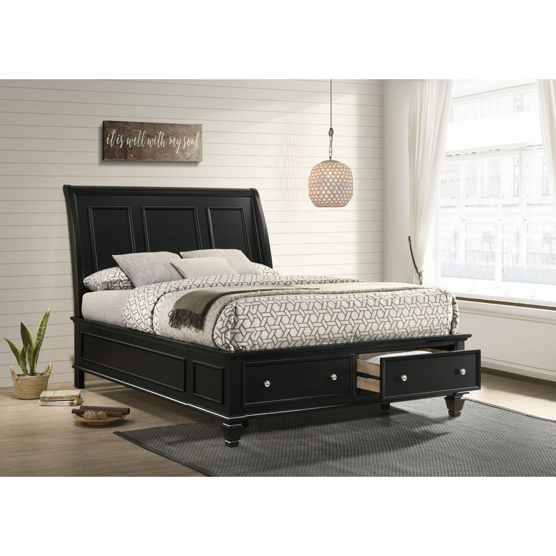 Fraser Wood Eastern King Storage Panel Bed Cream White, King, Cream