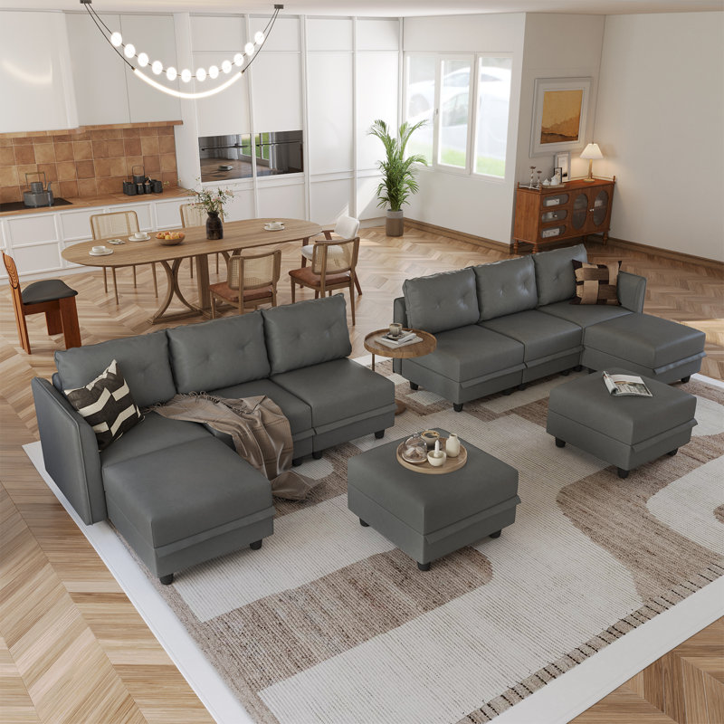 Ensemble de salon modulaire à 3 bras courbés avec rangement Zendajas, Mélange de polyester gris