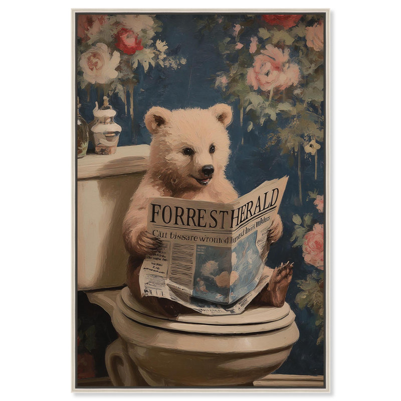 Ourson dans une toilette de jardin, impression sur toile par Art Remedy, cadre argenté, 20 x 30, H 31 po x l 21 po