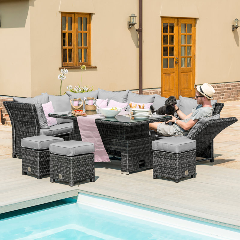 Defiance Rattan Corner Dining Set - with Rising Table, Grey