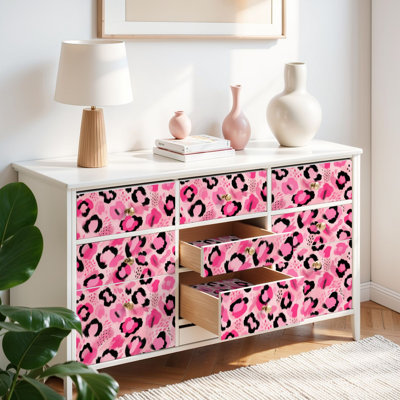 Papier peint auto-adhésif léopard rose sans adhésif auto-adhésif et amovible 17,7 po x 118 po (45 x 300 cm)