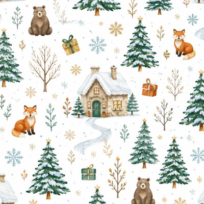 Papier peint adhésif autocollant aquarelle Hiver, forêt, chalet recouvert de neige, forêt, papier peint, adhésif amovible, décoration murale pour armoires de cuisine 24 po x 118 po