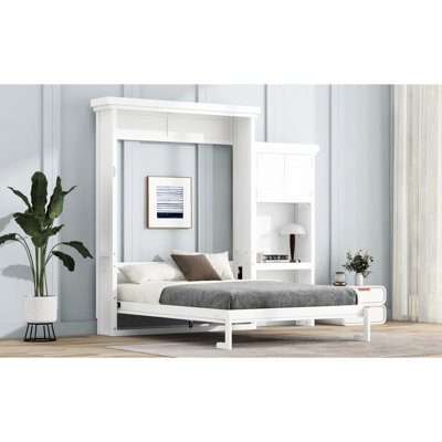 White, Queen Bed, Louvred Decoration, Storage, Construction, Space - Saving Feature