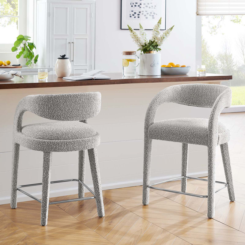 Modway Pinnacle Upholstered Stool, Counter Stool (24.5" Seat Height), Silver, Taupe