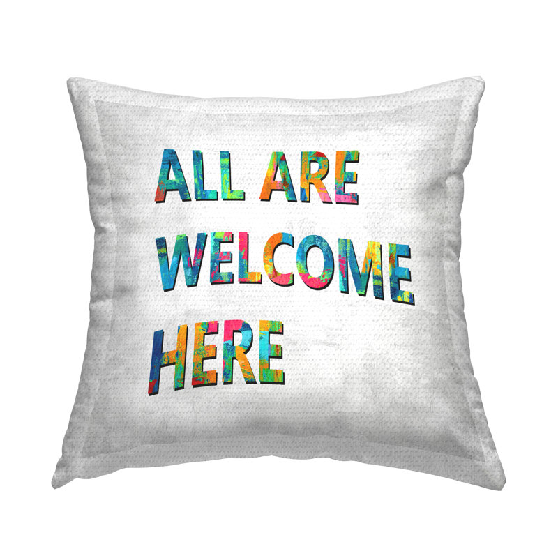 Coussin extérieur All Are Welcome Here Rainbow par Jamie MacDowell