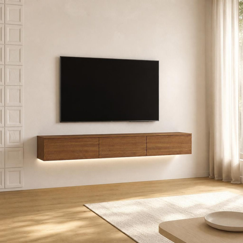 Meuble télé moderne flottant avec éclairage DEL et grand espace de rangement pour les grands téléviseurs jusqu'à 65 pouces