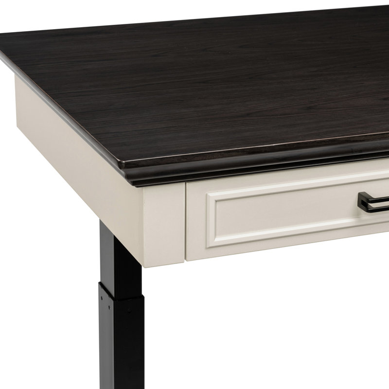 Adjustable Metal Base Standing Desk, Dark Brown/Cream