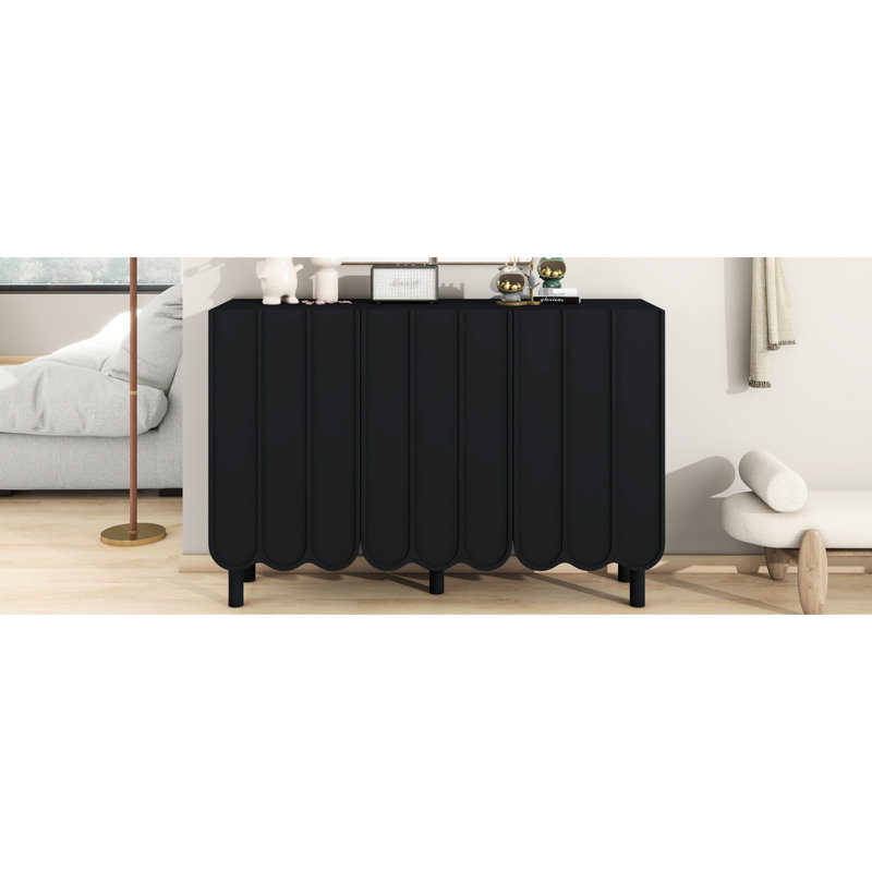 Unité de rangement noire avec tablettes réglables et portes ondulées pour l'organisation de bureau à domicile