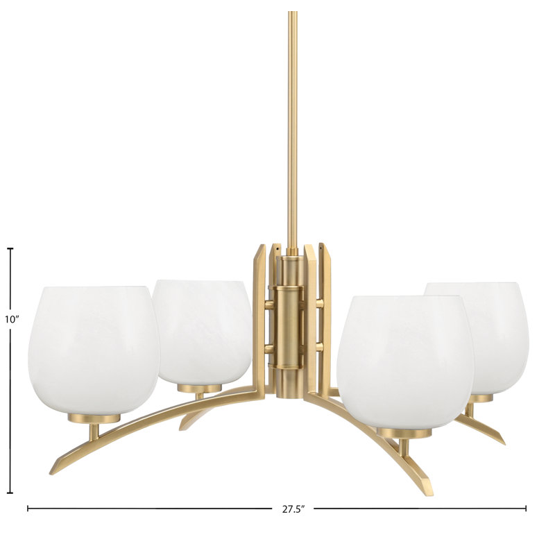 Lustre lumineux en verre marbré blanc 6 po, H 58,25 po x l 27,5 po x P 27,5 po, 4, Laiton New Age