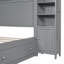 All-In-One Storage Solid Wood Queen Bed Frame With Cabinets, Shelves and Built-in Sockets, Cool Grey