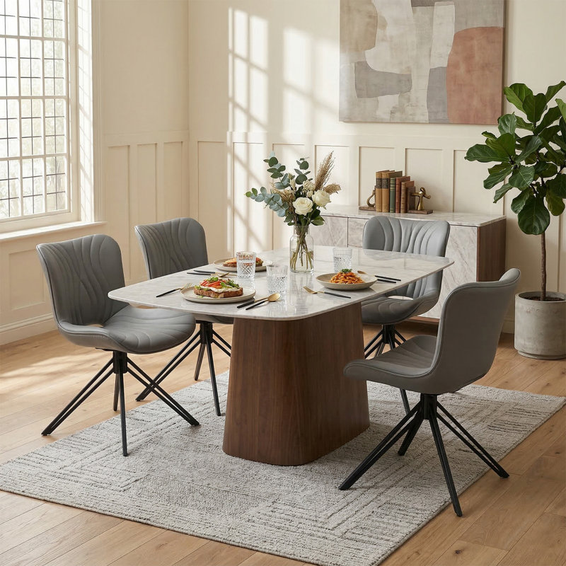Upholstered Mid-century Modern Swivel Dining Chairs Set of 4, Gray