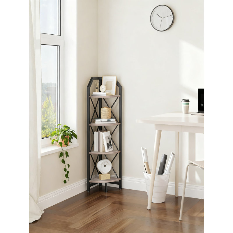 4-Tier Corner Shelf, Industrial Corner Bookshelf, 44 Lbs Per Shelf Capacity, Space-Saving Storage Stand For Living Room, Bedroom, Home Office