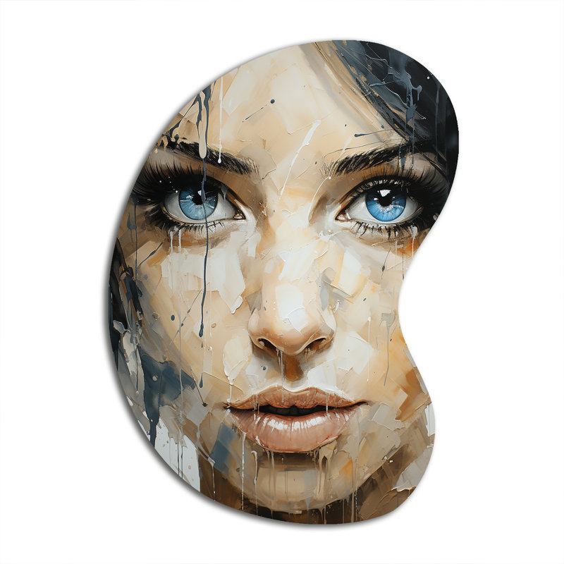 Portrait de femme abstraite - décoration murale asymétrique en réalisme abstrait, sculpture murale en métal de forme unique