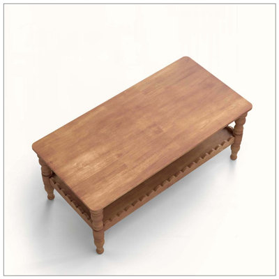 Rectangle Solid Wood Coffee Table with Storage Shelf