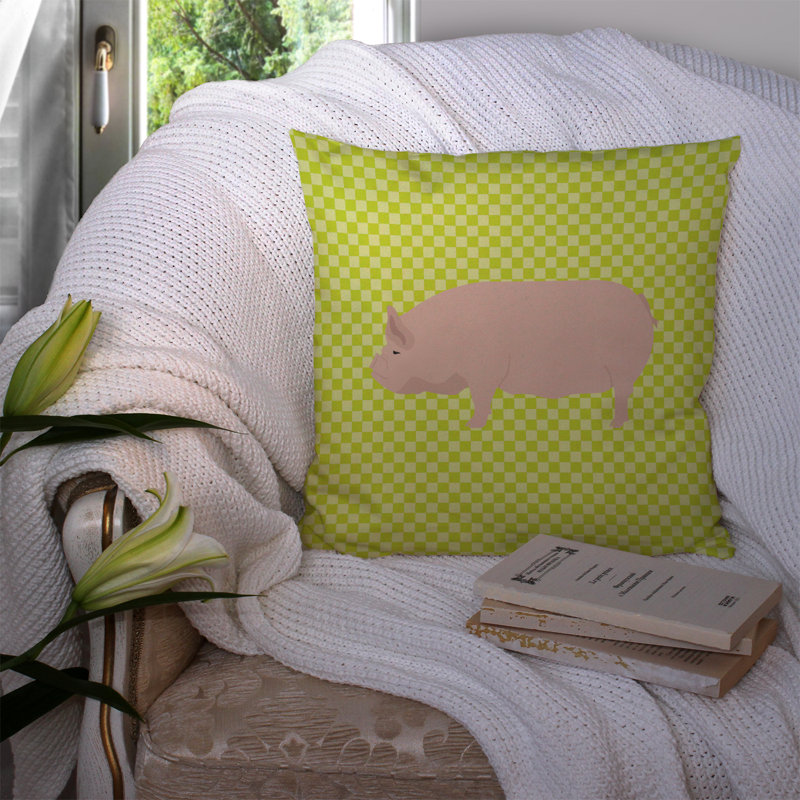 Pig Check Square Canvas Outdoor Throw Pillow, Green, 14" x 14"