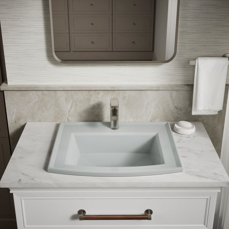 Archer® Vitreous China Rectangular Drop-In Bathroom Sink with Overflow, Ice Gray, Single Hole 