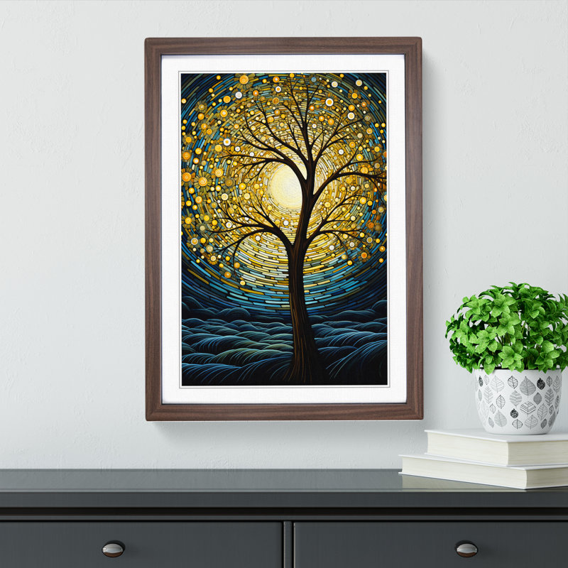 Tree Art Deco Art - Framed Print, 34cm H x 25cm W, Walnut Framed