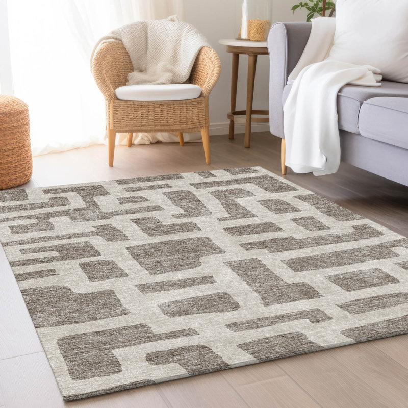 Premium Machine Washable Prisco Taupe Rug, Rectangle 5' x 7'6"